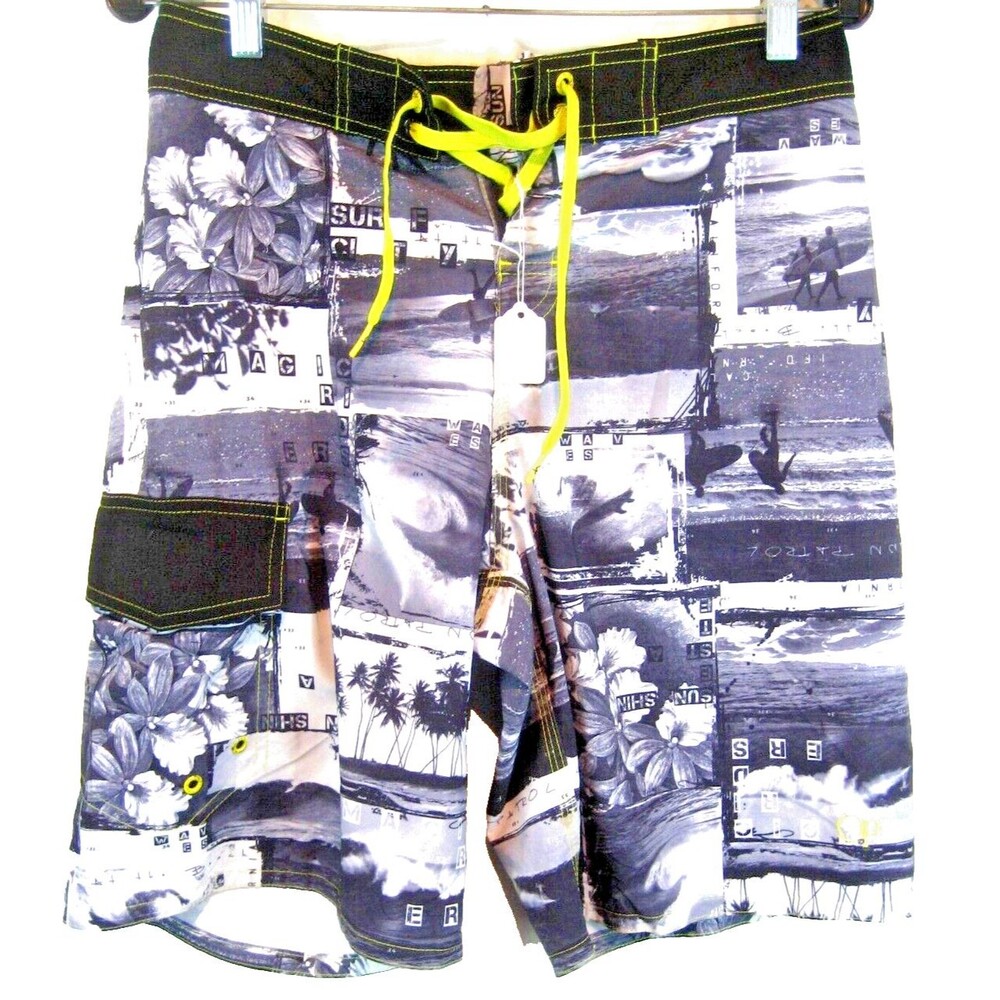 Mens Ocean Pacific Black/White Aloha Unlined Board Shorts sz Sm(30x9)